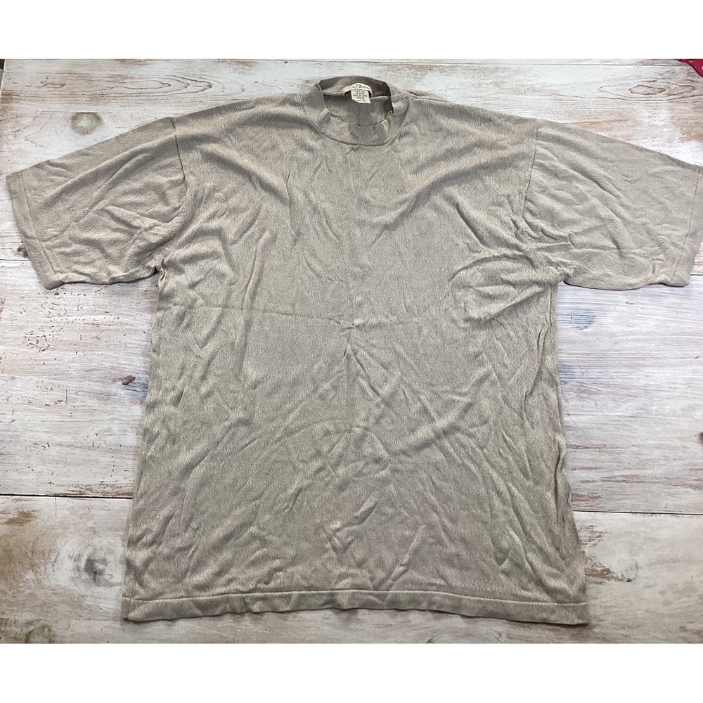 Va Bene Mens 100% Silk Knit Mock Neck Short Sleeve Sweater Tan Beige Size XL